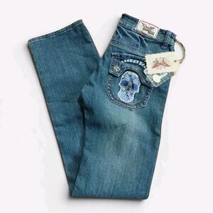 VTG Laguna Beach Skull Flap Thick Stitch Y2K Jeans Size 28 NWT Deadstock